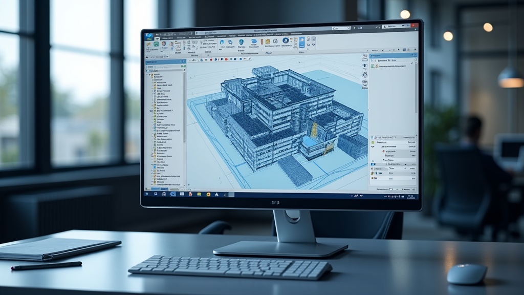 Professional CAD workspace with BIM dashboard